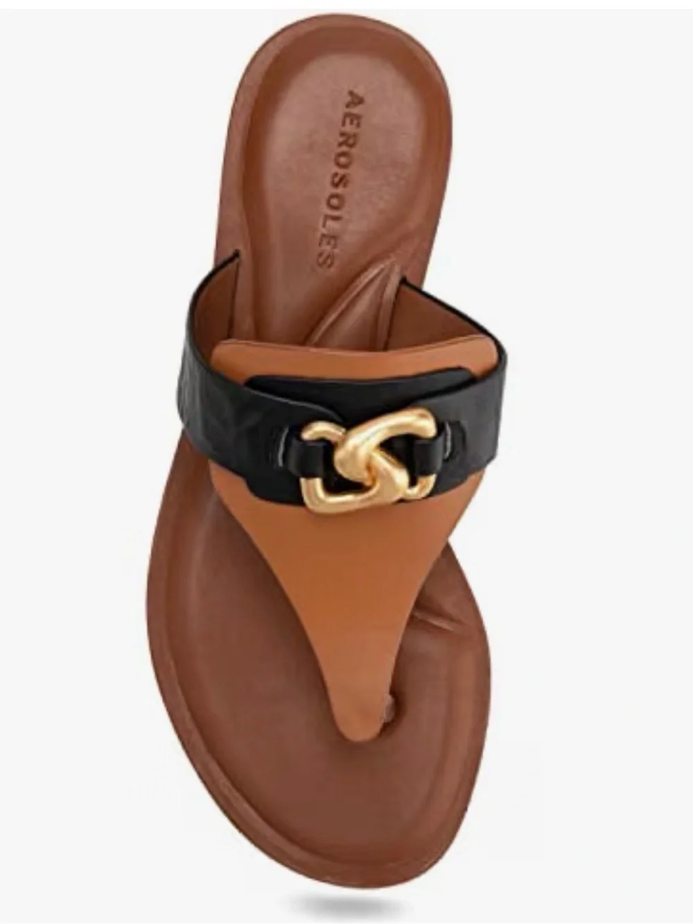 AEROSOLES Two-Tone brown& Black Leather Slide Sandals with Gold Chain size 10.